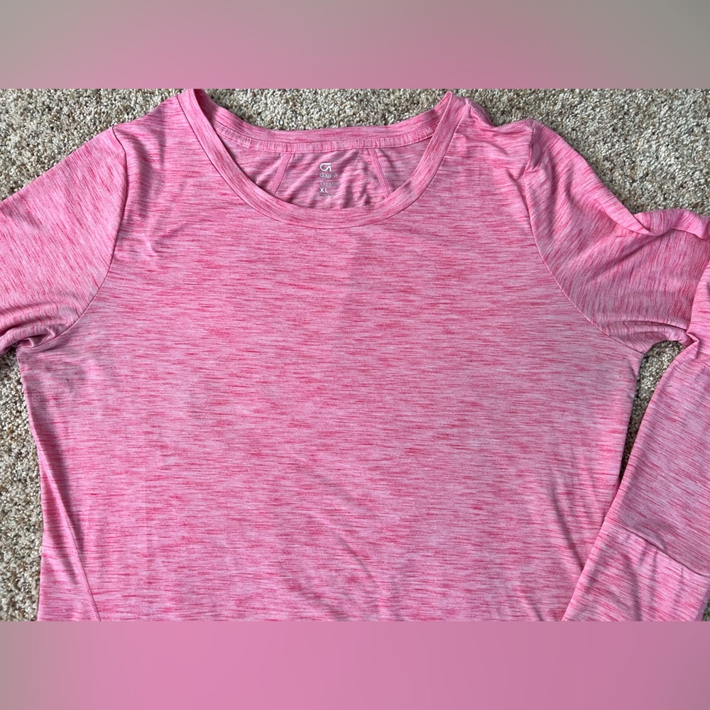 GapFit Breathe Long Sleeve Athleisure Workout Top.  Pink Marbled Size XL. - Picture 9 of 9